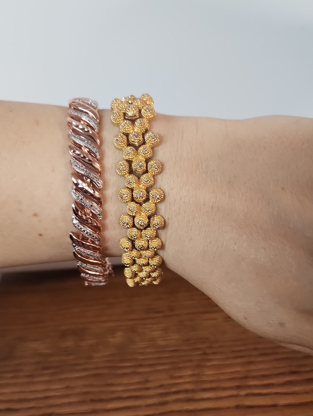 Gold And Rose Gold Textured Bracelets - Women Jewelry